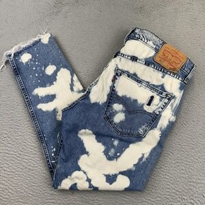 Levis 512 Jeans Men 36x30 Blue Bleach Distressed Denim Frayed Raw Hem Pant 36x27
